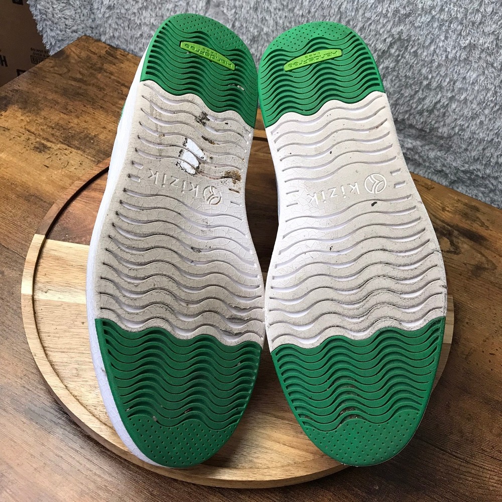 Kizik Vegas Sneakers M 11 W 12.5 White Green Leather Hands-Free Slip On Shoes - Picture 14 of 16